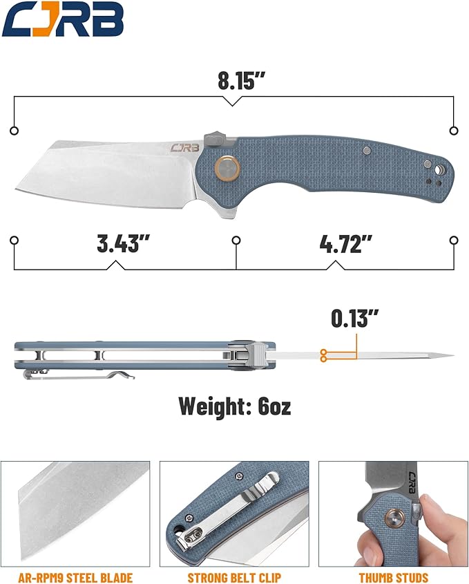 CJRB Crag Tactical Knife,Cleaver Pocket Folding Knife with Stonewash AR-RPM9 Steel Blade and G10