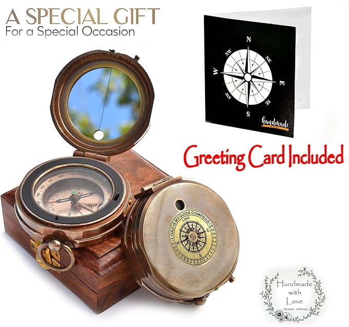 Trust in The Lord With All Your Heart - Proverbs 3:5-6 Quote Engraved Compass With Wooden Box