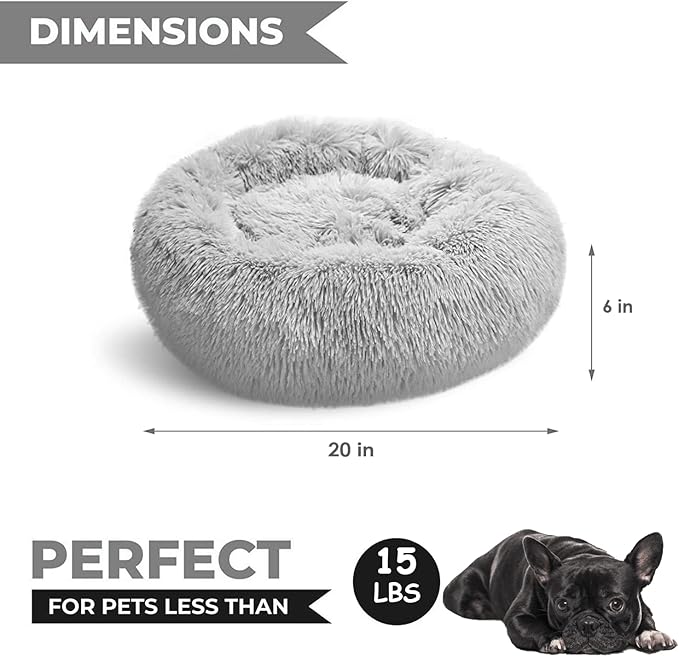 Whiskers & Friends Cat Bed Dog, Cat Beds for Indoor Cats Washable, Orthopedic Soft Fluffy Round