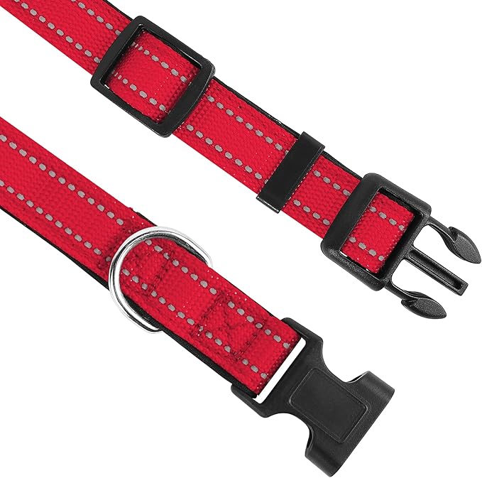 Reflective Dog Collar, Adjustable Soft Neoprene Padded Nylon Pet Collars with Buckle for Small
