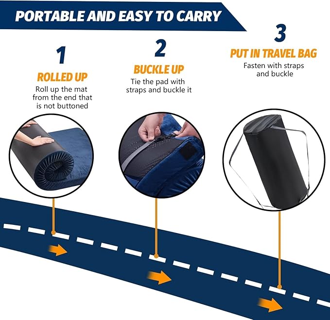 CYMULA CertiPUR-US Memory Foam Camping Mattress Pad, Portable Foam Sleeping Pad for Camping, Roll