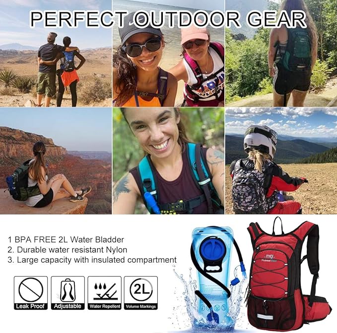 15L Insulated Hydration Backpack Pack with 2L Water Bladder Lightweight Hiking Backpack Bag for