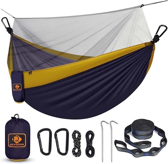 Camping Hammock with Net,Travel Portable Lightweight Hammocks with Tree Straps and Solid D-Shape