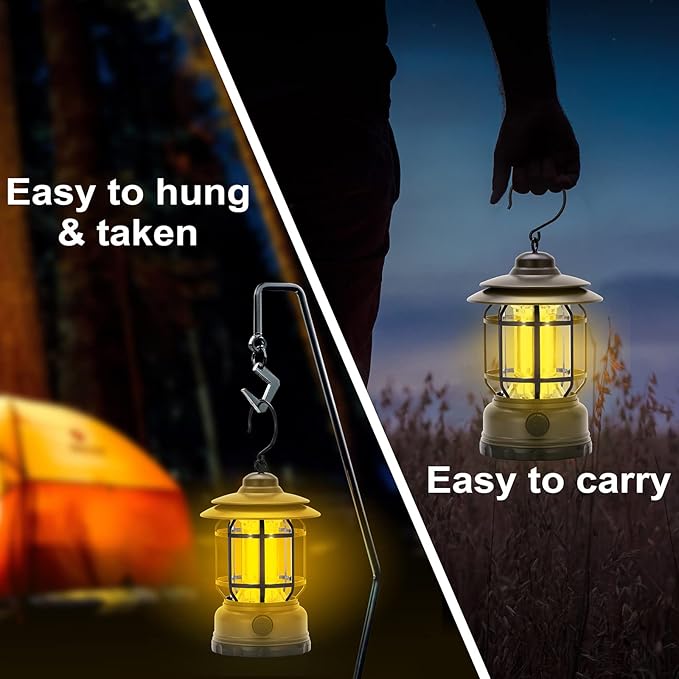 Rechargeable Portable LED Camping Lanterns, Vintage Style Tabletop Lantern, Stepless Dimming