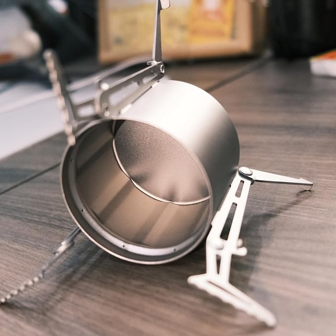 Titanium Backpacking Stove System, Cup/Portable Alcohol Stove/Foldable Spork -750ml Camping Combo