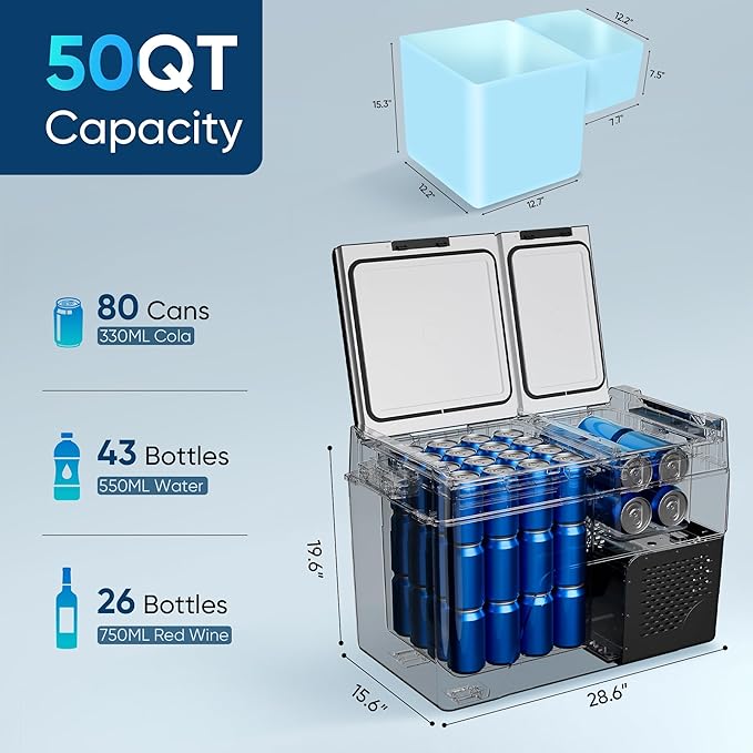 12 Volt Refrigerator Car Fridge - 50QT(48L) Dual Zone Electric Cooler, Car Refrigerator -4℉~68℉
