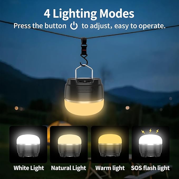 LED Camping Lantern Rechargeable, 1000LM Tent Light with 3 Color Lighting Modes, 8000mAh Power