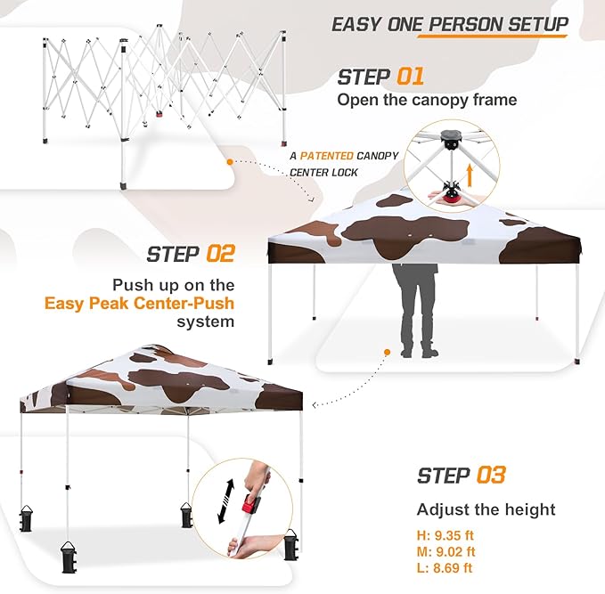 EAGLE PEAK Pop Up Canopy Tent with Wheeled Carry Bag, 8 Stakes, 4 Ropes, 4 Weight Bags, Easy Set Up