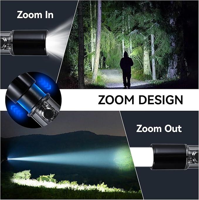 VAVOFO LED Flashlight, Aluminum Body, Adjustable Beam, Purple LED EDC Flashlight - USB-C