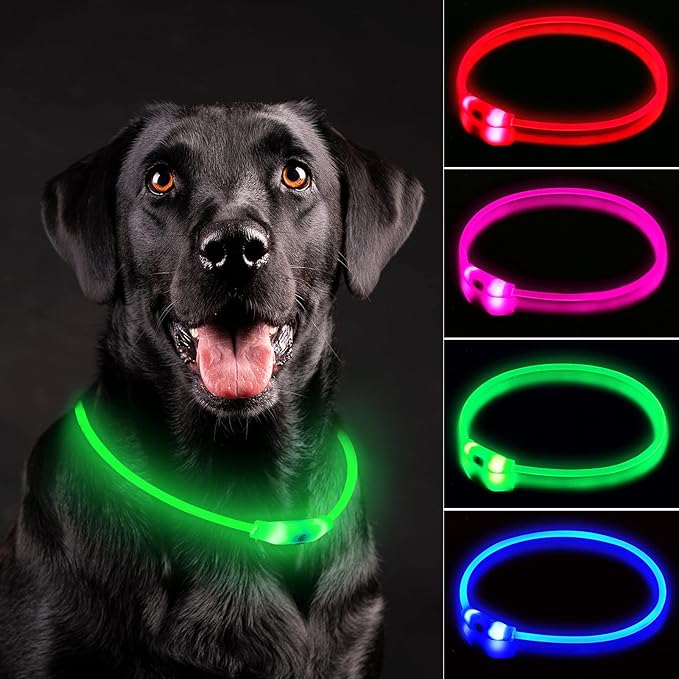 LED Dog Collar, Rechargeable Light Up Dog Collars,IP67 Waterproof Dog Lights for Night