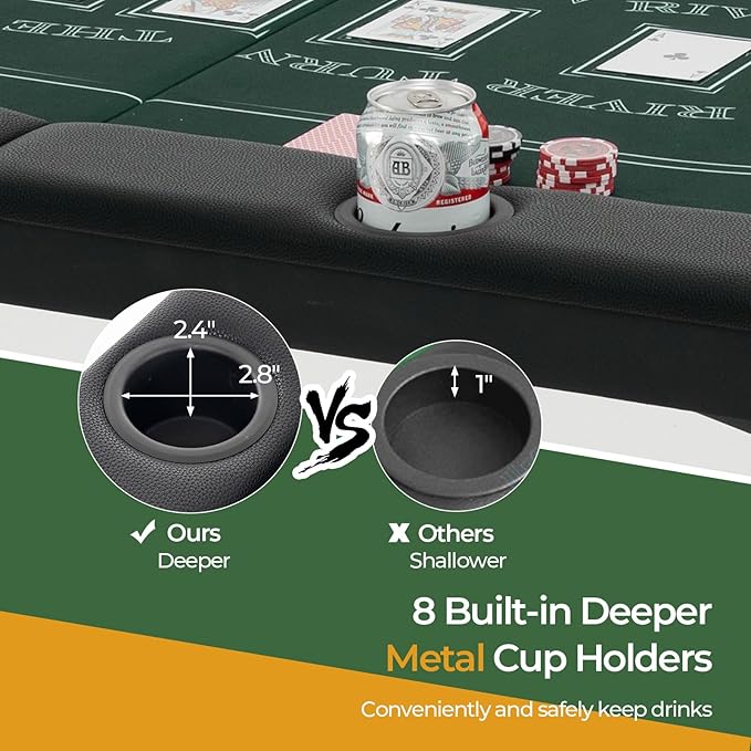 Goplus 72” Poker Table Foldable, 8 Players Card Board Game Table w/Deep Metal Cup Holders, Casino