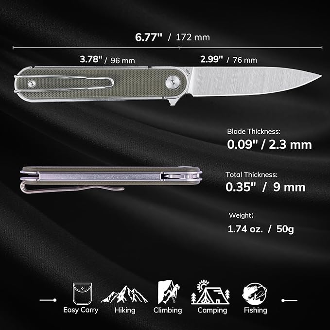 REALSTEEL IRIS Pocket Knife, Folding Knife, Flipper, Liner Lock, 2.99" 12C27 Steel Blade