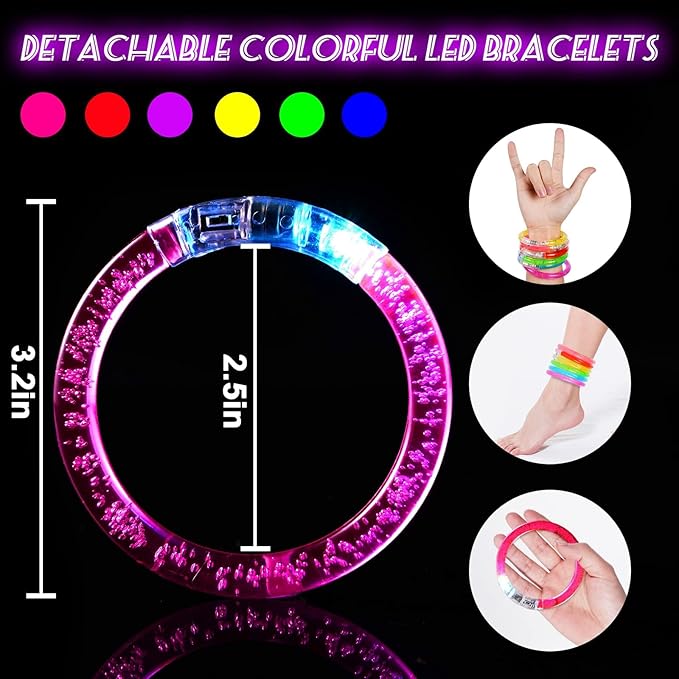 90 Pcs Glow Sticks LED Bracelets, Glow in the Dark Party Supplies for Kids/Adults, Flashing Light