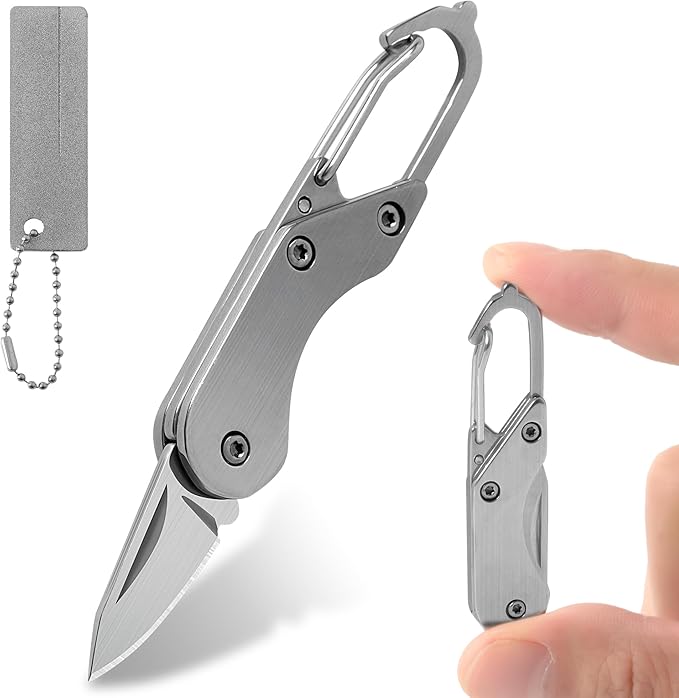 Stainless steel mini folding knife, portable key chain knife and small portable grindstone and