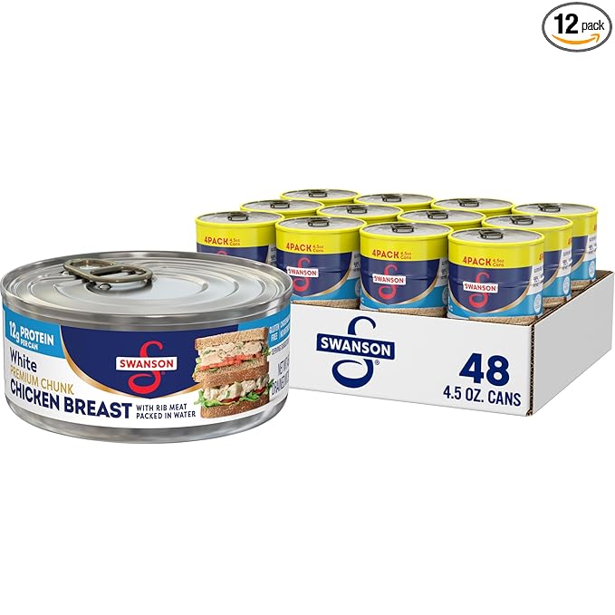 Swanson White Premium Chunk Chicken Breast with Rib Meat in Water, 4.5 oz. (Pack of 4) 48 qty.