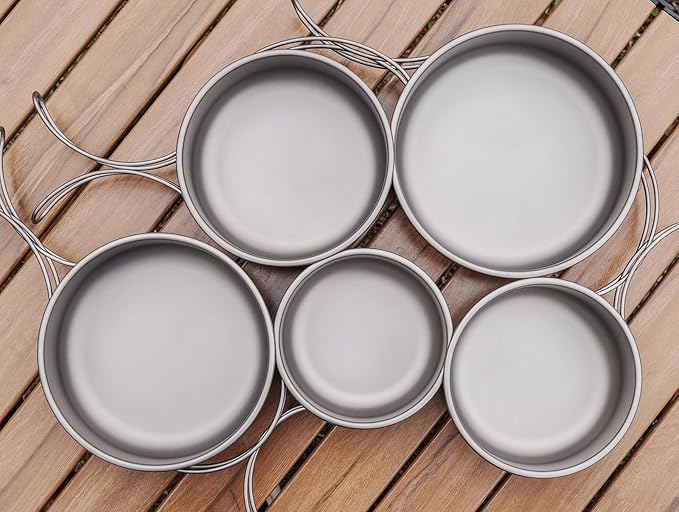 Boundless Voyage Titanium Bowls Dishes Set with Folding Handle Lightweight Portable Plates Saucers