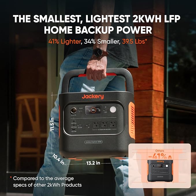 Jackery Explorer 2000 v2 Portable Power Station with Explorer 300, 2042Wh LiFePO4 Battery, 2200W