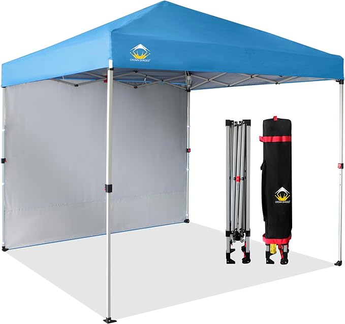CROWN SHADES 8x8 Pop Up Canopy with 1 Side Wall - Beach Tent with One Push Setup - Outdoor Sun
