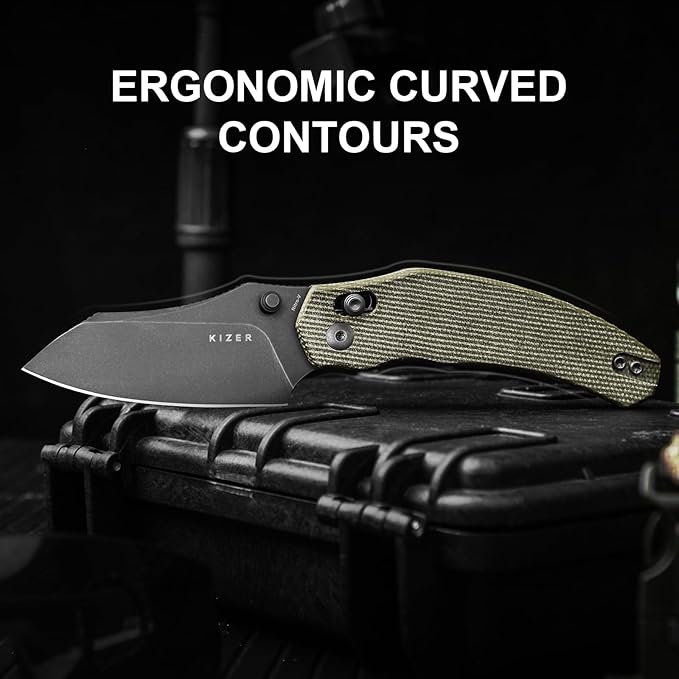 Kizer Bulldog Pocket Knife, 3 In Nitro V Blade Folding Knife Micarta Handle Camping Hunting Knife