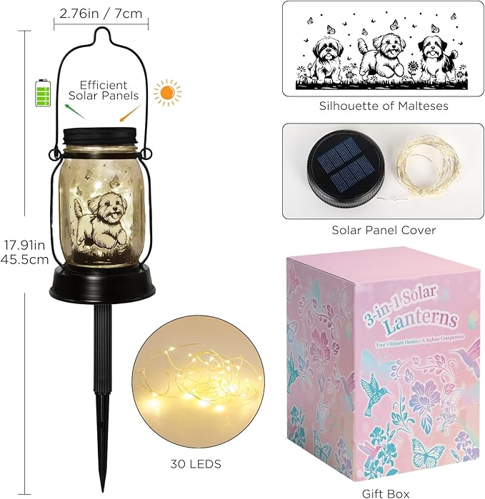 Maltese Dog Gifts for Women/Men Maltese Solar Lanterns Birthday Dog Lovers Lantern Pet Loss Dog