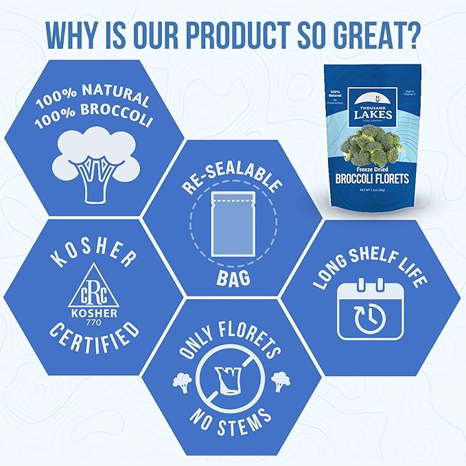 Thousand Lakes Freeze Dried Vegetables - Broccoli Florets 2-pack 1.2 ounces (2.4 ounces total) |