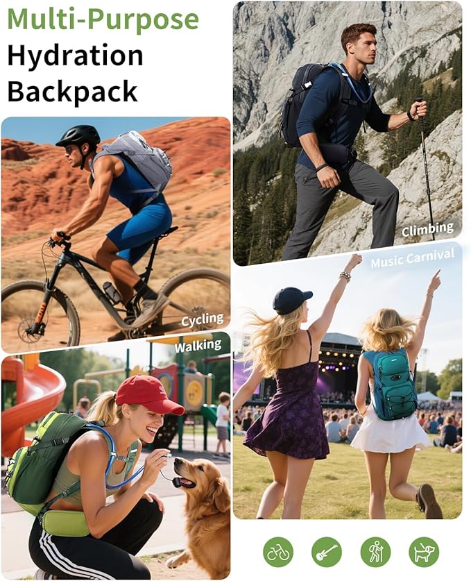 ECOHUB Hydration Backpack for Men Women, 20L Lightweight Hiking Daypack Cycling Backpack with 2L