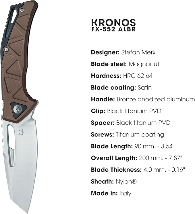 Fox Knives Chronos FX-552 ALBR Premium Folding Knife 3.54in CPM MagnaCut Steel Blade, Reverse