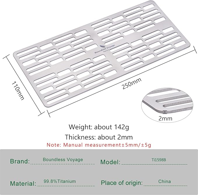 Boundless Voyage Mini Size Durable Titanium Charcoal BBQ Grill Plate Include a Carry Bag for