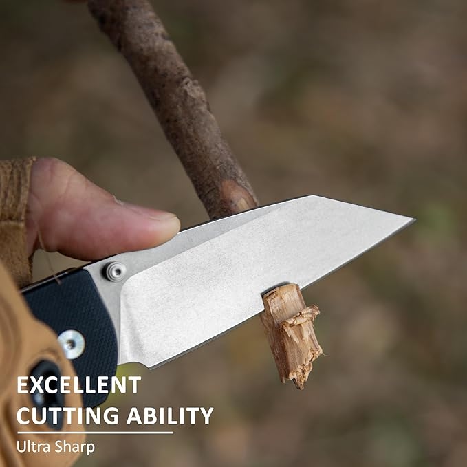 Pocket Folding Knife - 3.39" D2 Sheepsfoot Blade Stonewashed Finish - G10 Handle with Thumb Stud