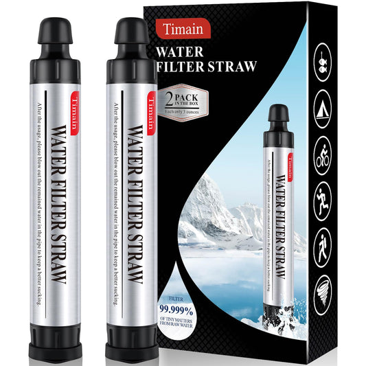 Timain 2 Pack 4-Stage Filtration, High Flow Rate Water Filter Straw, Water Purifier Survival for