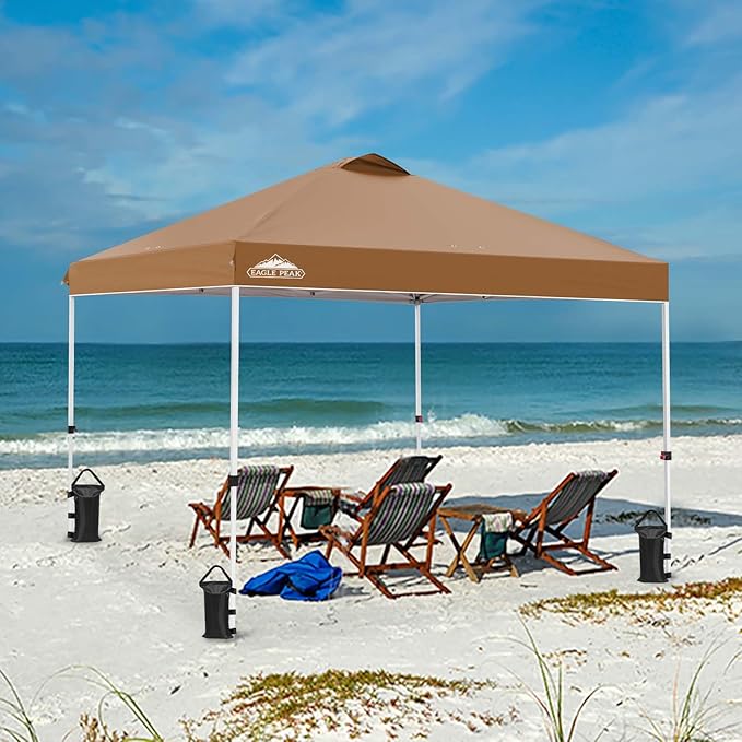 EAGLE PEAK Pop Up Canopy Tent with Wheeled Carry Bag, 8 Stakes, 4 Ropes, 4 Weight Bags, Easy Set Up