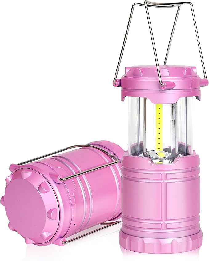 2-Pack LED Pink Camping Lanterns, Portable Camping Lights, Outdoor Handled Lamps, Essential