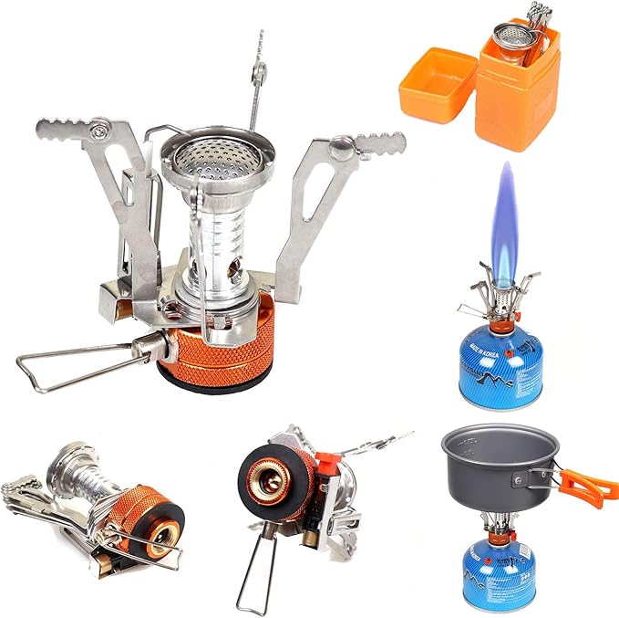 Peidesi Camping Cookware Mess Kit, Portable Camp Stove Pots and Pans Set, Carabiner, Folding Knife