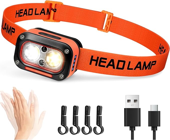 DARKBEAM LED Headlamp High Lumens USB Rechargeable Dual Light Headlight for Hardhat with Motion