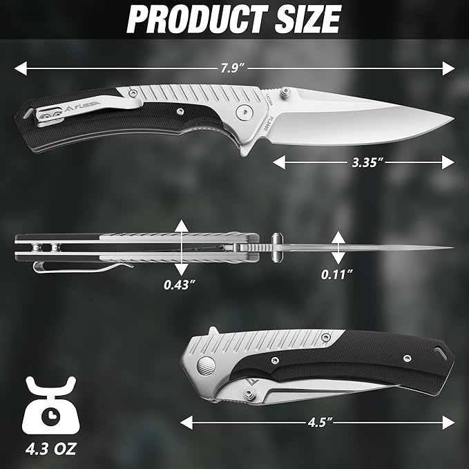 FLISSA Pocket Knife with 3.35" 14C28N Steel Blade, Liner Lock Folding Knife with Micarta Handle for