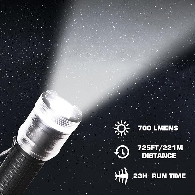HAUTMEC 700 Lumens Rechargeable Flashlights Waterproof LED Flashlight with Zoomable Beam Bright
