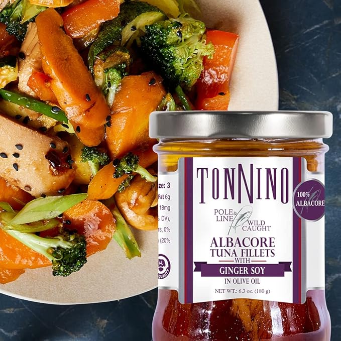 Tonnino Tuna Fish Albacore - Olive oil with Ginger soy ??Pack of 6 ??Alternative to Salmon