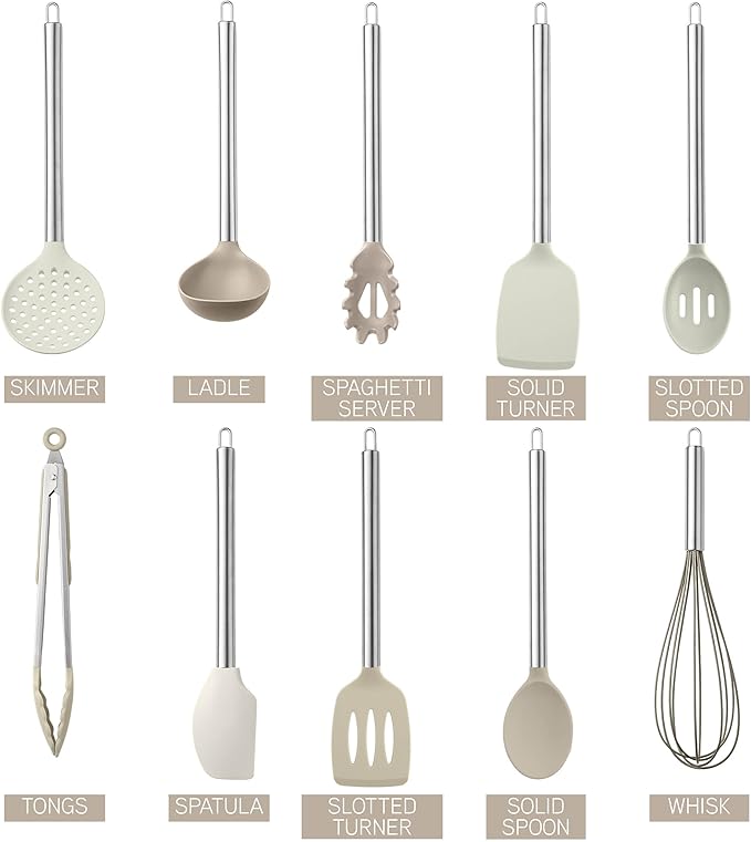 COOK WITH COLOR Silicone Cooking Utensils, Kitchen Utensil Set, Easy to Clean Silicone Kitchen