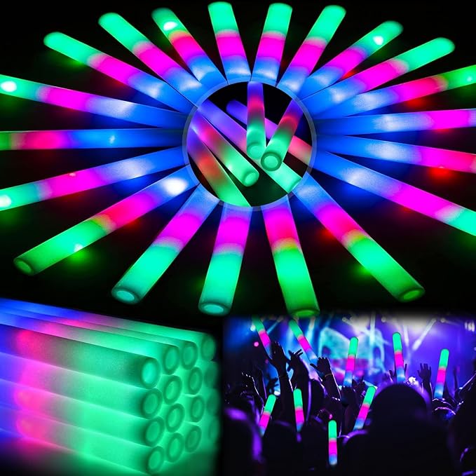 44 PCS Foam Glow Sticks with 3 Modes Colorful Flashing, Foam Light Up Sticks, LED Light Sticks