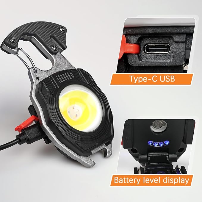 MAKDAK 2PC Keychain Flashlight Rechargeable Cob Keychain Work Light 7 Modes 1600Lumen High Lumen