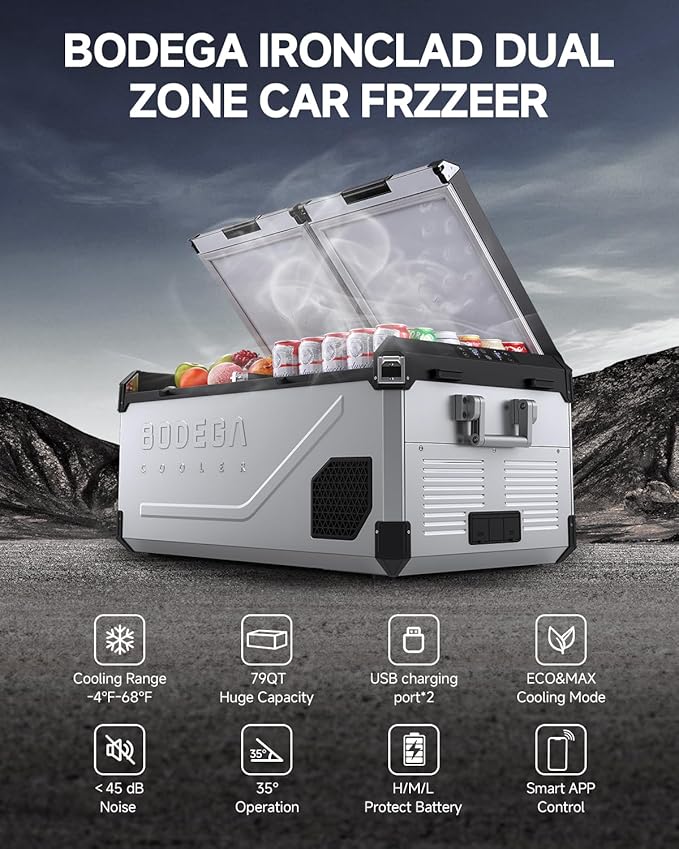 BODEGACOOLER 12 Volt Car Refrigerator, 79 Quart(75L) Portable Freezer Car Fridge Dual Zone With APP