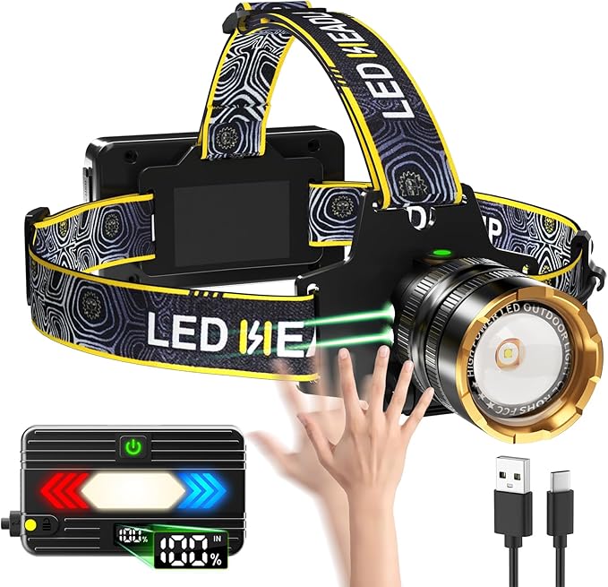 Bud K Headlamp 1000 Lumens Rechargeable LED Head Lamp with Sensor, Super Bright Headlight Outdoor