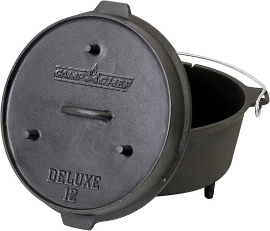 Camp Chef DO-12 Pre Seasoned Cast Iron Dutch Oven, Black