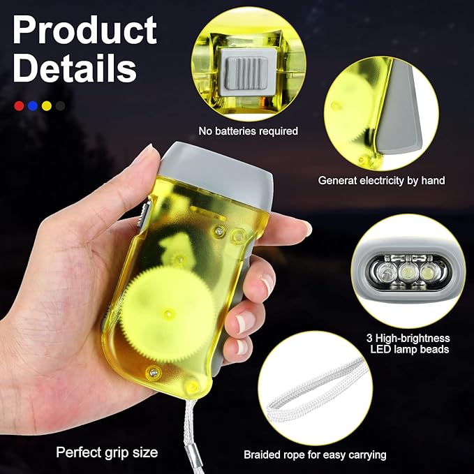 Leelosp 48 Pcs Hand Crank Flashlight No Battery Required Cranked Flashlight Manual Press Flash