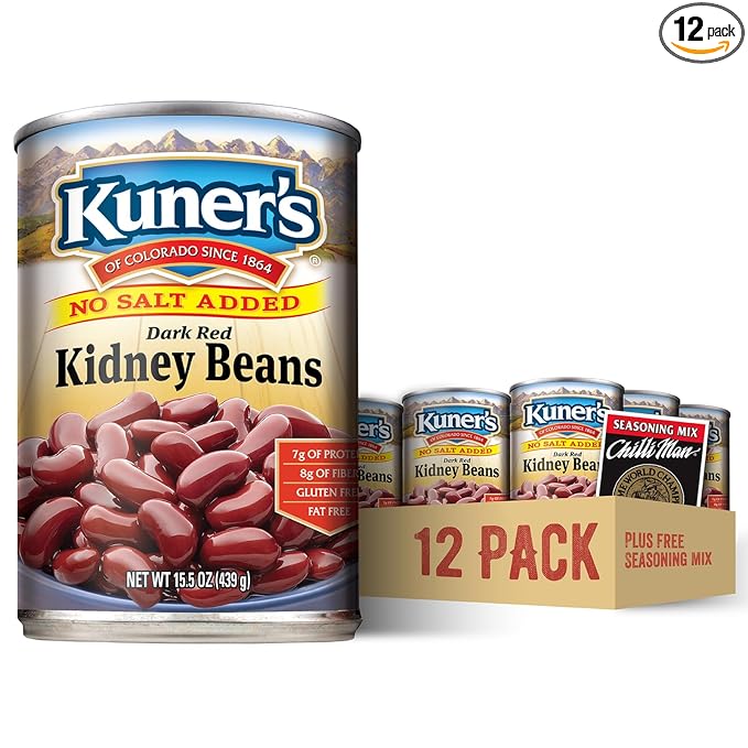 Kuner?™s No Salt Added Canned Kidney Beans with FREE Chili Seasoning Mix, Plant Protein and Fiber