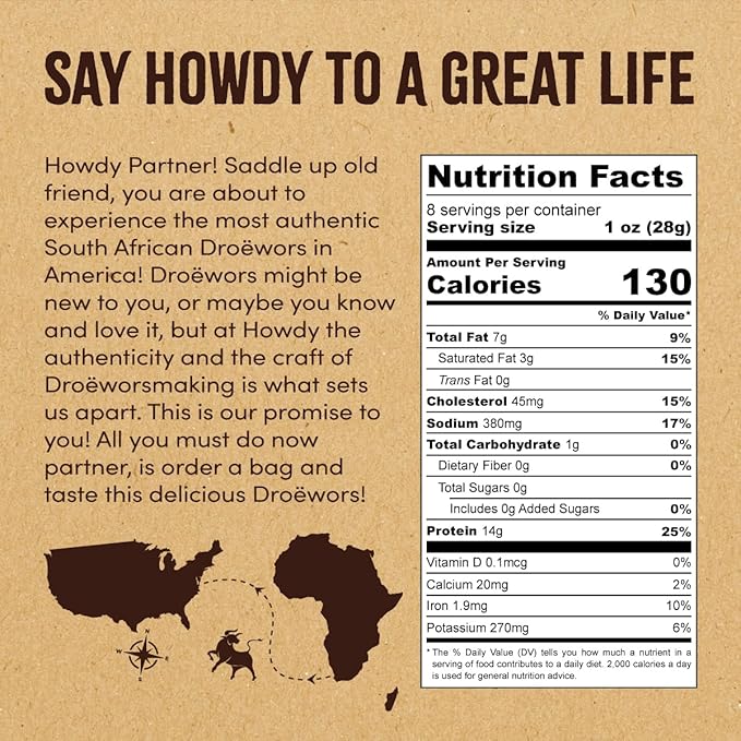 Howdysnax Handcraft Authentic Small Batch Droëwors Beef Sticks Sugar Free, Soy Free, Paleo & Keto