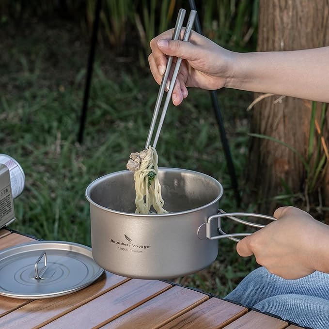 Boundless Voyage Titanium Pot Portable Camping Cookware Lightweight Cooking Pot Set for Outdoor