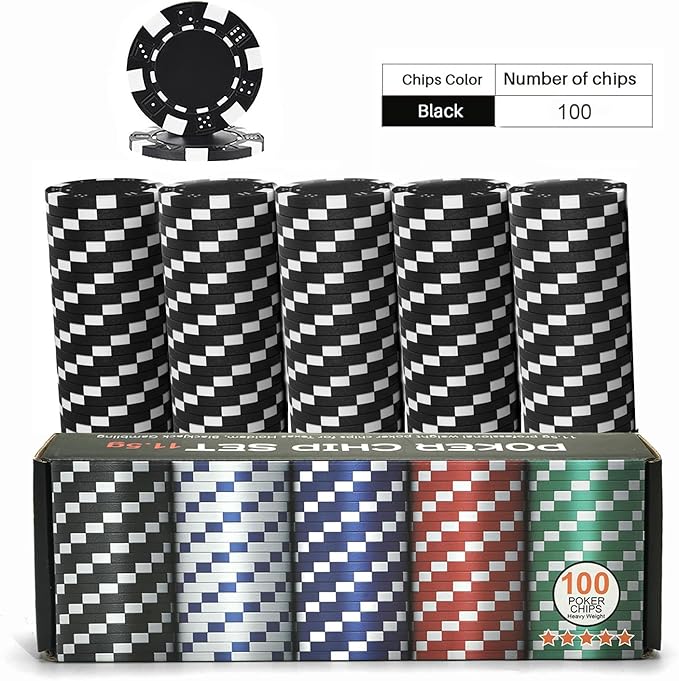100PCS Black Poker Chips, Casino Poker Chips Set, 11.5 Gram Plastic Poker Chips Clay Blank Game