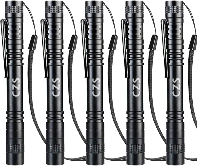 CZS LED Flashlight Penlight 1000 Lumens Battery-Powered Handheld Pen Light Pocket Torch Powered by