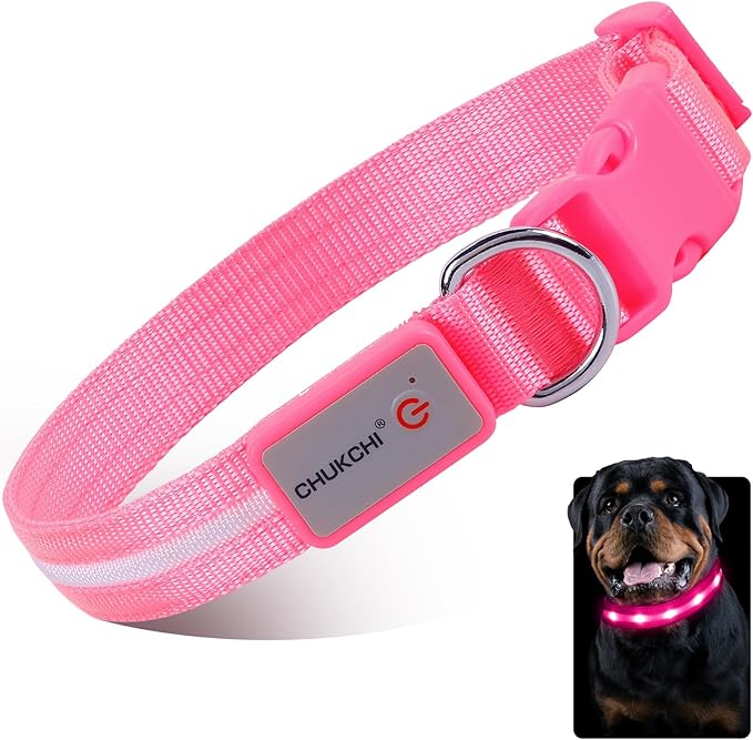 CHUKCHI LED Dog Collar Rechargeable,Waterproof Flashing Collar,Light Up Glow Collar, Adjustable